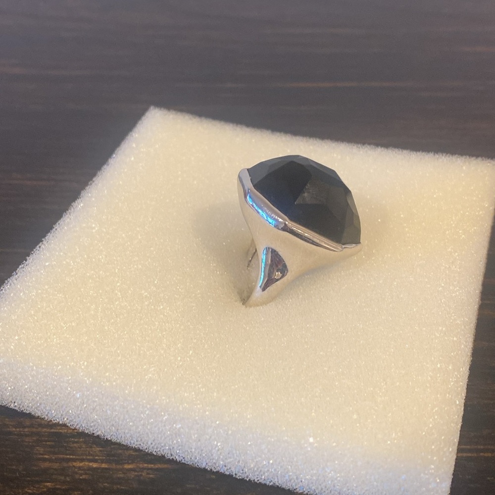 Stella and Dot Nouvelle Cocktail Ring Black Silver Adjustable Retired - Picture 8 of 9